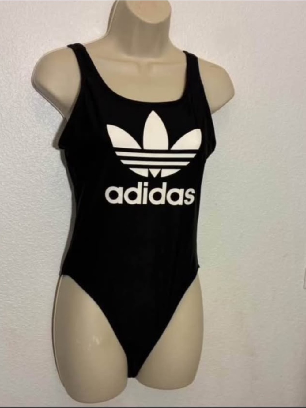 adidas Black One-Piece Swimsuit with White Trefoil Logo Size Large